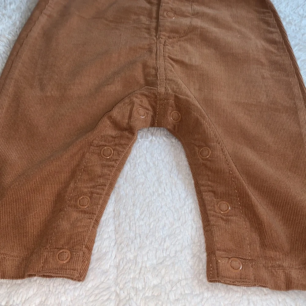 NWT Angel Dear Brown Corduroy Ruffle Bib Overalls 3-6M